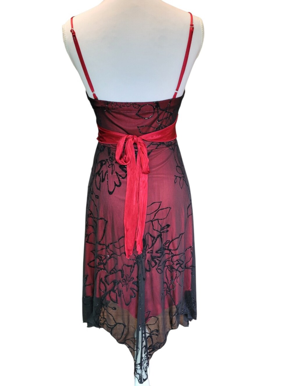 90s Y2k Vampy Goth Grunge Glitter Floral Overlay Dress View 5